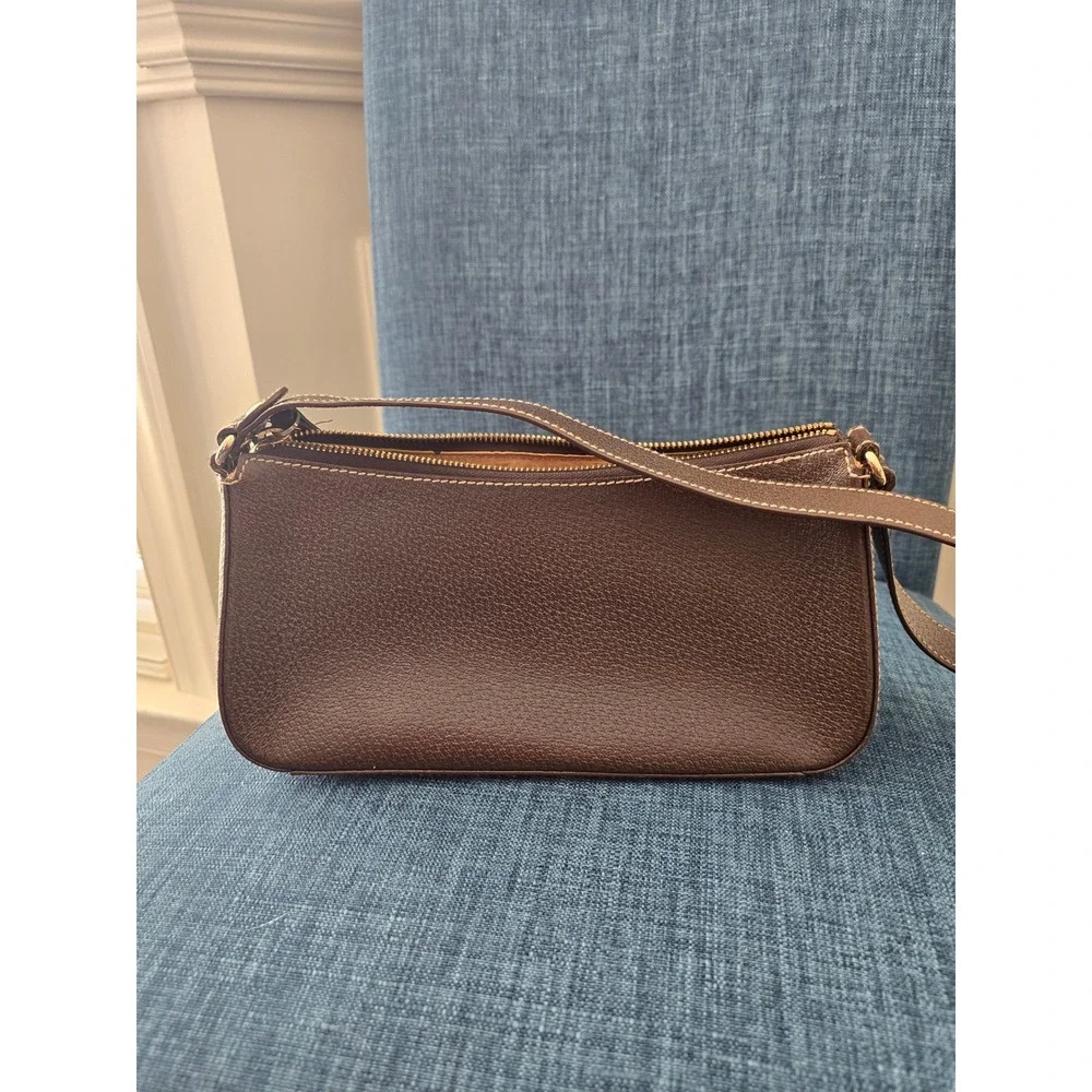 Kate Spade Brown Pebbled Leather‎ Baguette Shoulder Bag White Stitching
